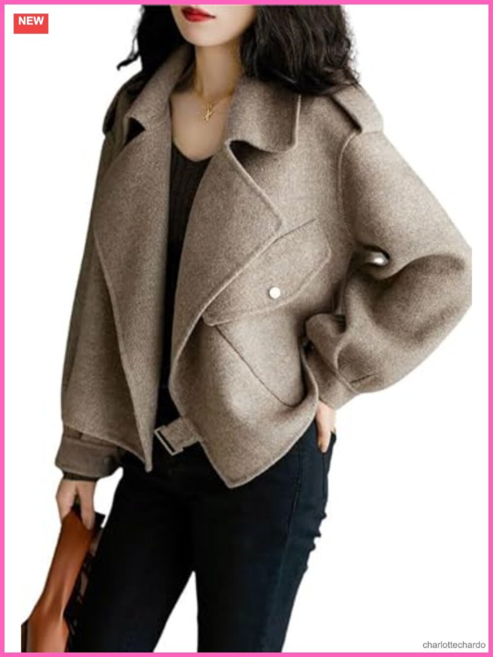 Women's Cropped Wool Blend Blazer Coat Open Front Notch Lapel Long Sleeve